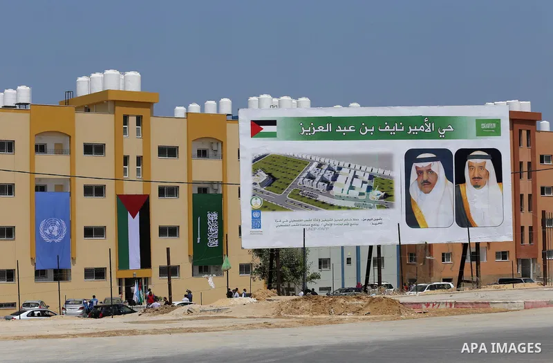 A picture taken on August 11, 2016. Shows the housing units in Beit Lahia in the northern Gaza Strip. Saudi Fund for Development handed over the 40 housing units for the Palestinians, whose house was destroyed by what wi...