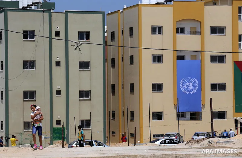 A picture taken on August 11, 2016. Shows the housing units in Beit Lahia in the northern Gaza Strip. Saudi Fund for Development handed over the 40 housing units for the Palestinians, whose house was destroyed by what wi...