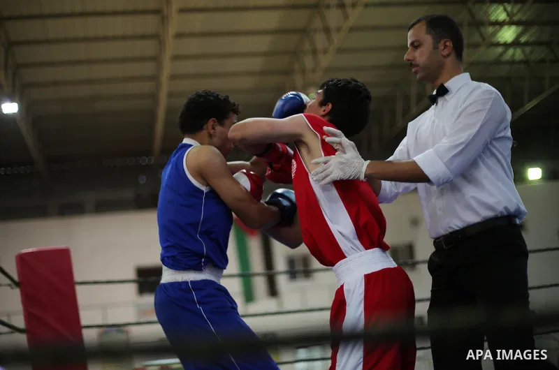 Palestinian players participate in a boxing match of the late Muhammad Ali in Gaza city, on August 12, 2016. Photo by Mohammed Asad