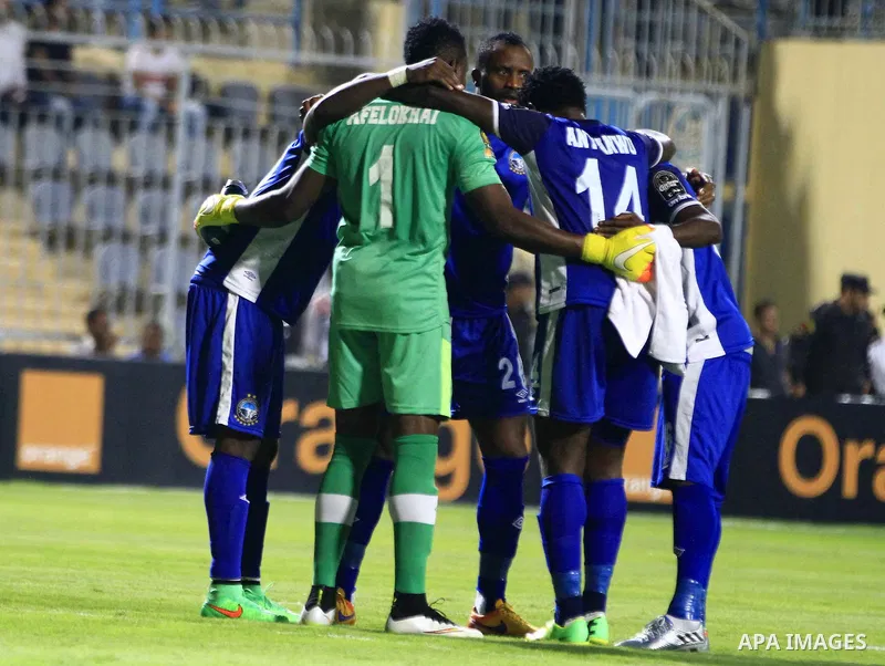 Al-Zamalek players v Nigeria's Enyimba compete during the Confederation of African Football (CAF) Champions League match at Petro Sport stadium in Cairo, August 15, 2016. Photo by Stringer