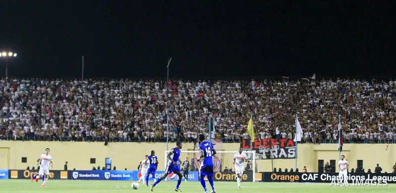 Al-Zamalek players v Nigeria's Enyimba compete during the Confederation of African Football (CAF) Champions League match at Petro Sport stadium in Cairo, August 15, 2016. Photo by Stringer
