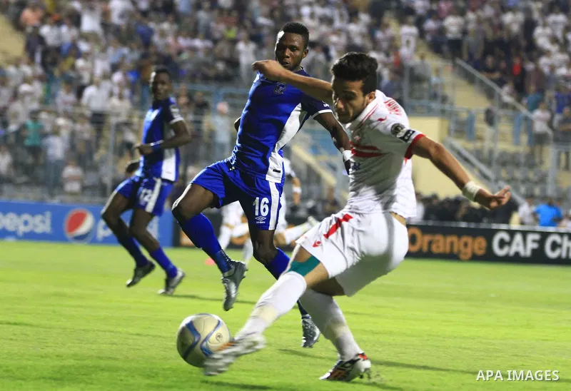 Al-Zamalek players v Nigeria's Enyimba compete during the Confederation of African Football (CAF) Champions League match at Petro Sport stadium in Cairo, August 15, 2016. Photo by Stringer