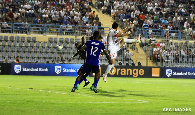 Al-Zamalek players v Nigeria's Enyimba compete during the Confederation of African Football (CAF) Champions League match at Petro Sport stadium in Cairo, August 15, 2016. Photo by Stringer