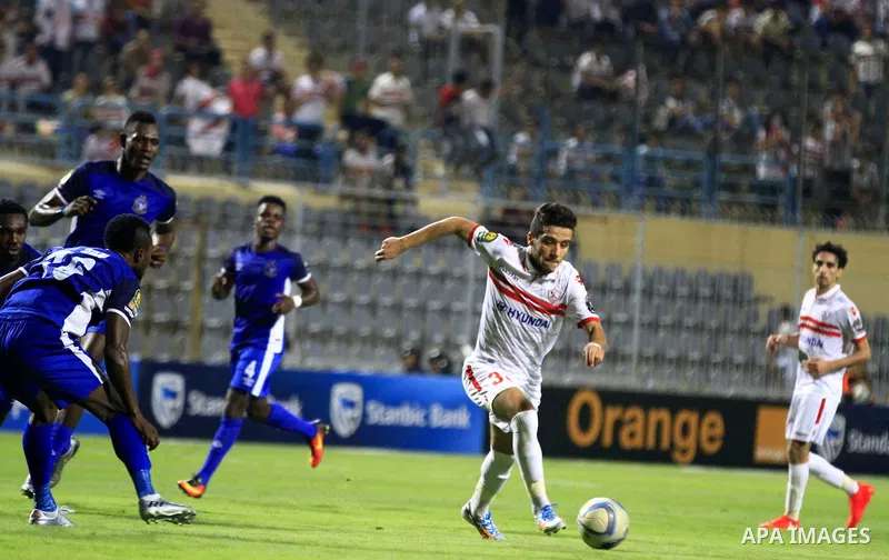 Al-Zamalek players v Nigeria's Enyimba compete during the Confederation of African Football (CAF) Champions League match at Petro Sport stadium in Cairo, August 15, 2016. Photo by Stringer