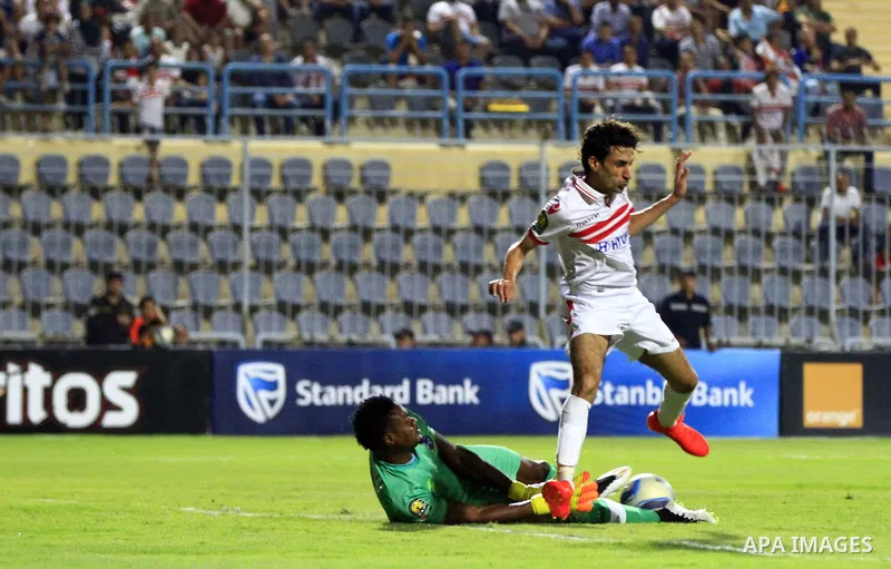 Al-Zamalek players v Nigeria's Enyimba compete during the Confederation of African Football (CAF) Champions League match at Petro Sport stadium in Cairo, August 15, 2016. Photo by Stringer