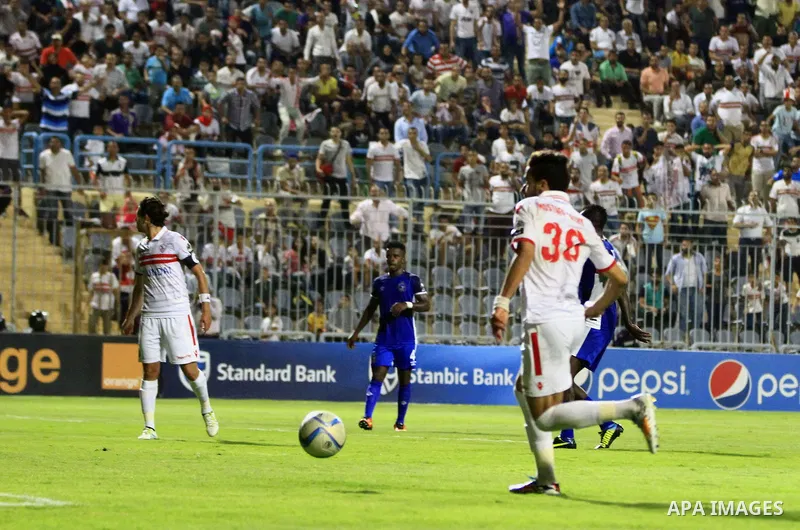 Al-Zamalek players v Nigeria's Enyimba compete during the Confederation of African Football (CAF) Champions League match at Petro Sport stadium in Cairo, August 15, 2016. Photo by Stringer