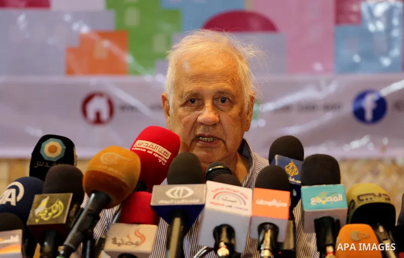 Palestinian Central Commission chief, Hanna Nasser speaks during a press conference in Gaza city, on Aug. 16, 2016. Photo by Mohammed Asad