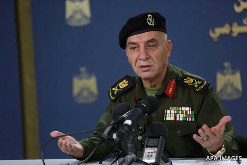 A spokesman for the security services, Major General, Adnan Al-damiri, speaks during a press conference, in the West bank city of Ramallah, on August 21, 2016. Photo by Shadi Hatem