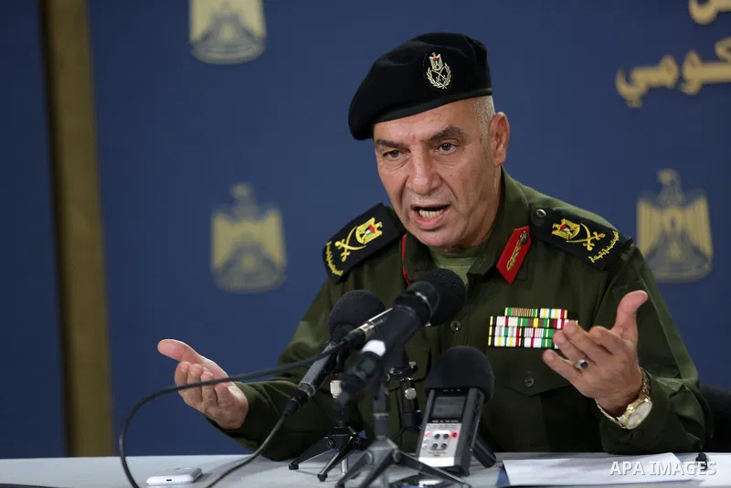 A spokesman for the security services, Major General, Adnan Al-damiri, speaks during a press conference, in the West bank city of Ramallah, on August 21, 2016. Photo by Shadi Hatem