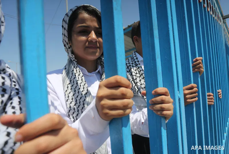 Palestinian band Sanawnaw, who were denied access to perform the festival at Bethlehem, take part in a protest against the denial in Beit Hanun, near the Erez crossing point with Israel, in the northern Gaza Strip on Aug...