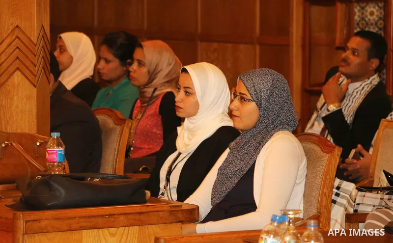 Representatives of the member states of the League of Arab States attend the meeting to mark the 47th anniversary of the burning of Al-Aqsa Mosque, at the Arab League headquarters, in Cairo, Egypt, on Aug. 21, 2016. Phot...