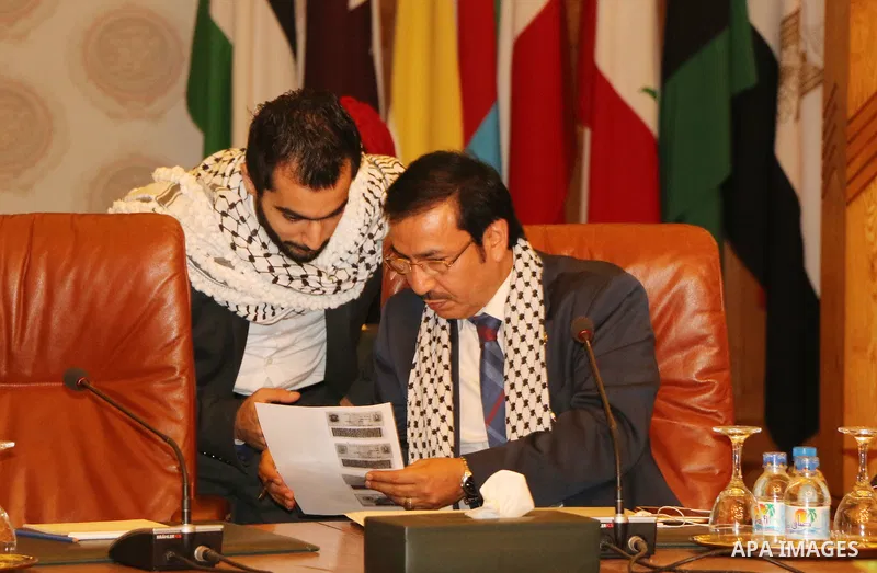 Representatives of the member states of the League of Arab States attend the meeting to mark the 47th anniversary of the burning of Al-Aqsa Mosque, at the Arab League headquarters, in Cairo, Egypt, on Aug. 21, 2016. Phot...