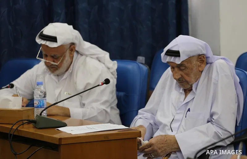Members of the Palestinian legislative council from Hamas movement attend a meeting at the legislative council in Gaza city, on August 22, 2016. Photo by Mohammed Asad