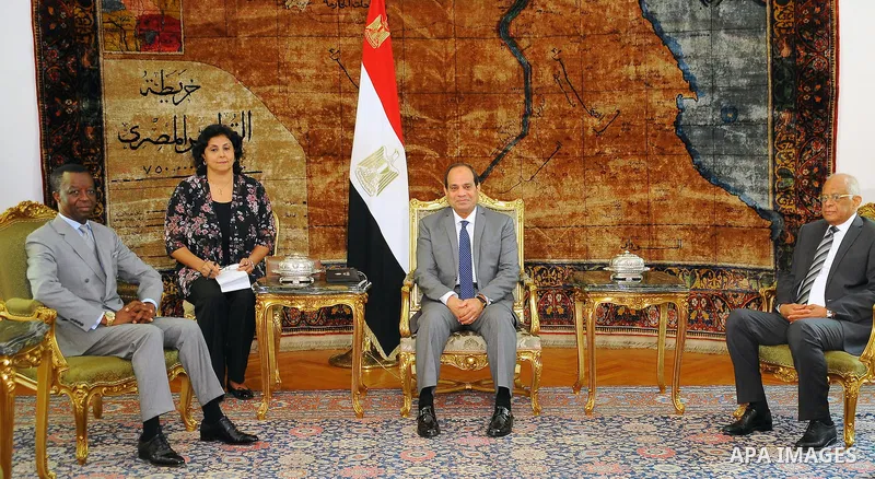 Egyptian President Abdel Fattah al-Sisi meets with President of the Pan African Parliament Roger Nkodo Dang, in Cairo, Egypt, on Aug. 23, 2016. Photo by Egyptian President Office