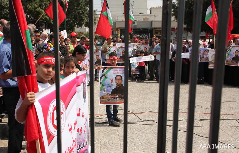 Supporters of the Popular Front for the Liberation of Palestine (PFLP) take part in a celebration of Bilal Kayed, in Gaza city on August 25, 2016. Palestinian prisoner Bilal Kayid has suspended his hunger strike after sp...