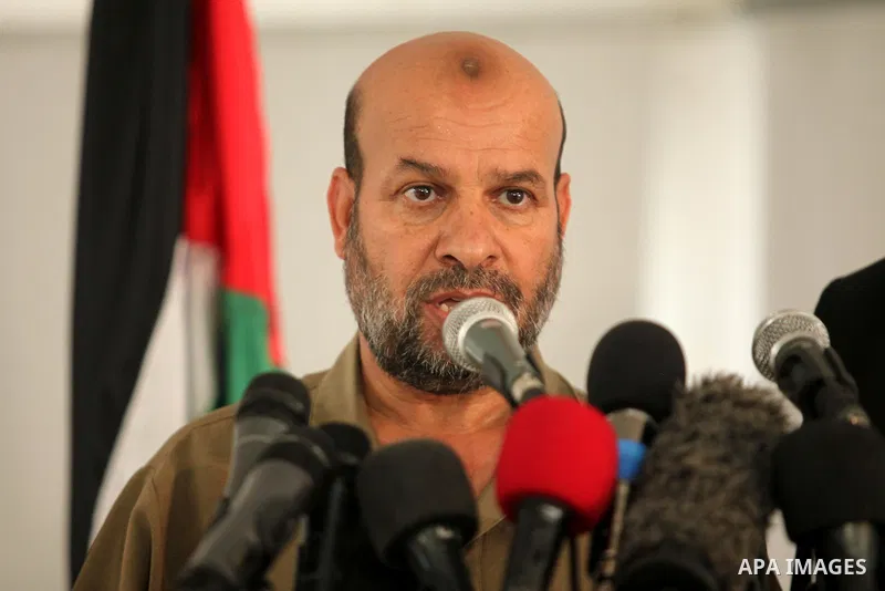 Palestinian undersecretary of the Interior Ministry, Kamel Abu Madi, and Eyad al-Bozm, the spokesman of the Palestinian Ministry of the Interior, speak during a press conference on the Central Election Commission, in Gaz...