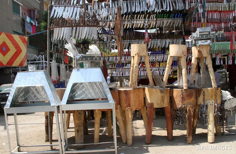 An Egyptian vendor displays grinded knives, ahead of Eid al-Adha ahead of Eid al-Adha in Cairo, Egypt on Aug. 29, 2016. Eid al-Adha (the Festival of Sacrifice) is celebrated throughout the Muslim world as a commemoration...