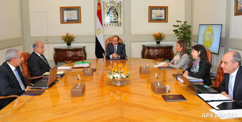 Egyptian President Abdel Fattah al-Sisi meets with Egyptian Prime Minister Sharif Ismail in Cairo, Egypt, on Aug. 29, 2016. Photo by Egyptian President Office