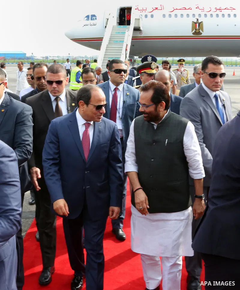 Egyptian President, Abdel Fattah El-Sisi arrives at Air Force station in New Delhi on September 1, 2016. Egyptian President, Abdel Fattah El-Sisi is on a three-day state visit. Photo by Egyptian President Office