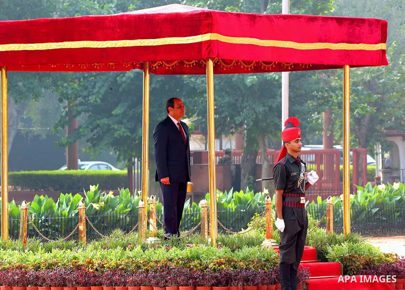 Egypt's President Abdel Fattah al-Sisi inspects the guard of honor during the ceremonial reception at presidential palace in New Delhi on September 2, 2016. El-Sisi is on a three-day state visit in India. Photo by Egypti...