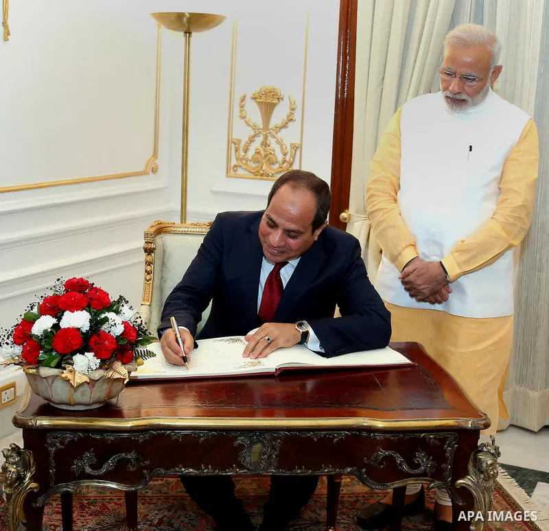 Egyptian President Abdel Fattah al-Sisi meets with Indian Prime Minister Narendra Modi at Hyderabad House in New Delhi on September 2, 2016. al-Sisi is on a three-day state visit in India. Photo by Egyptian President Off...