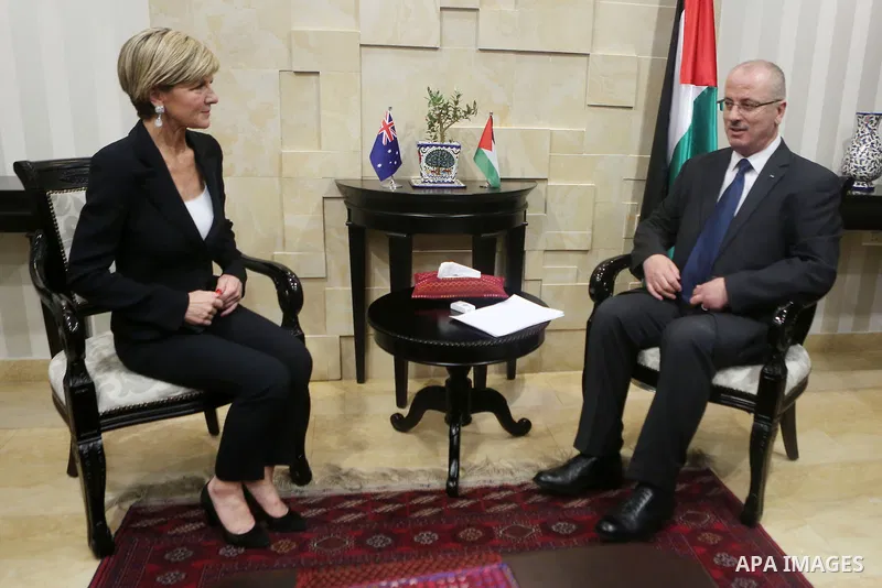 Palestinian Prime Minister Rami Hamdallah, meets with Australia's Foreign Minister Julie Bishop, in the West Bank city of Ramallah September 5, 2016 Photo by Shadi Hatem