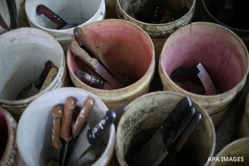 A Palestinian man sharpen knives at his workshop in Gaza city on Sept. 10, 2016. The knives use to slaughter cattle and sheep for the Muslim holiday of Eid al-Adha or the Feast of Sacrifice, which marks the end of the an...