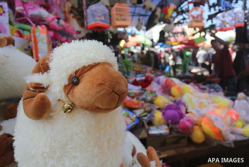 A Palestinian vendor display toys, ahead of the Eid al-Adha festival, at a market in Gaza city, on Sep. 11, 2016. Photo by Mohammed Asad
