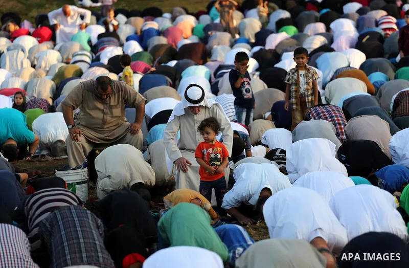 Palestinians attend the prayers of Eid al-Adha or the feast of sacrifice, in Gaza city on Sep. 12, 2016. Muslims around the world are celebrating Eid al-Adha, the Festival of Sacrifice, to mark the end of the hajj pilgri...