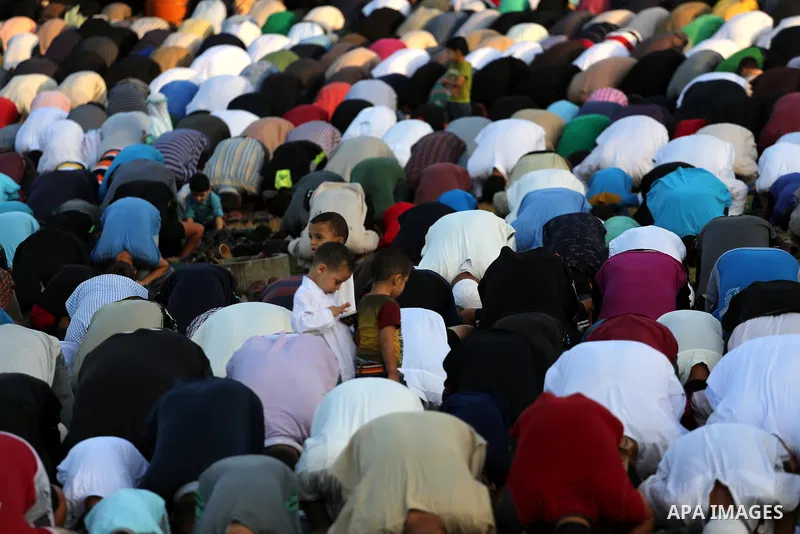 Palestinians attend the prayers of Eid al-Adha or the feast of sacrifice, in Gaza city on Sep. 12, 2016. Muslims around the world are celebrating Eid al-Adha, the Festival of Sacrifice, to mark the end of the hajj pilgri...