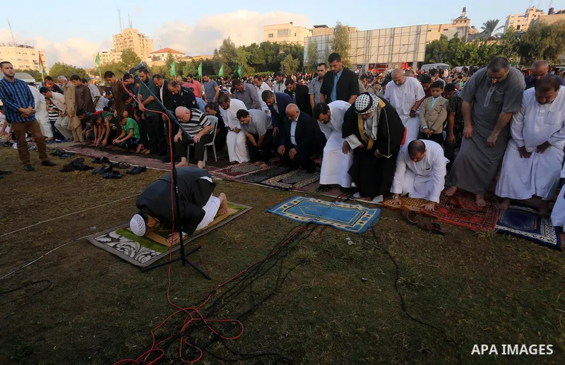 Senior Hamas leader Khalil al-Hayah attends the prayer on the first day of of Eid al-Adha or the feast of sacrifice, in Gaza city on Sep. 12, 2016. Muslims around the world are celebrating Eid al-Adha, the Festival of Sa...