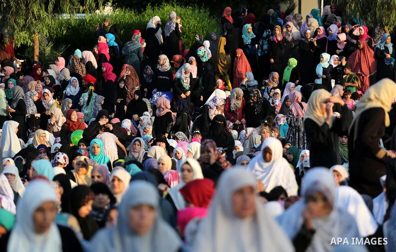 Palestinians attend the prayers of Eid al-Adha or the feast of sacrifice, in Gaza city on Sep. 12, 2016. Muslims around the world are celebrating Eid al-Adha, the Festival of Sacrifice, to mark the end of the hajj pilgri...