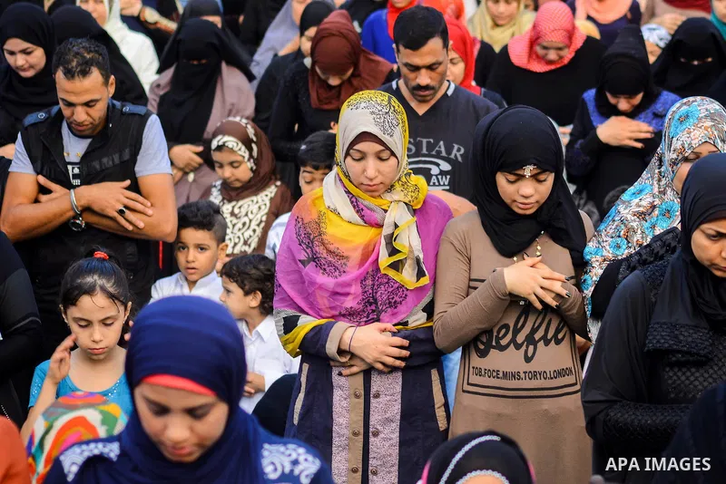 Muslim Egyptians perform the morning prayer of the Eid al-Adha holiday at Amr Ibn al-Aas mosque in the capital Cairo on September 12, 2016. Muslims across the world celebrate the annual festival of Eid al-Adha, or the fe...