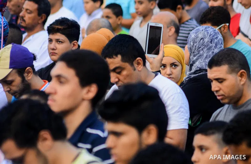 Muslim Egyptians perform the morning prayer of the Eid al-Adha holiday at Amr Ibn al-Aas mosque in the capital Cairo on September 12, 2016. Muslims across the world celebrate the annual festival of Eid al-Adha, or the fe...