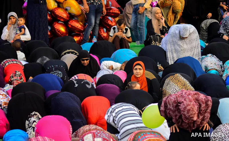 Muslim Egyptians perform the morning prayer of the Eid al-Adha holiday at Amr Ibn al-Aas mosque in the capital Cairo on September 12, 2016. Muslims across the world celebrate the annual festival of Eid al-Adha, or the fe...