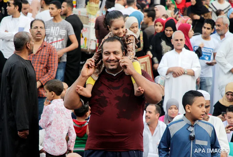 Muslim Egyptians perform the morning prayer of the Eid al-Adha holiday at Mustafa Mahmoud Square in the capital Cairo on September 12, 2016. Muslims across the world celebrate the annual festival of Eid al-Adha, or the f...