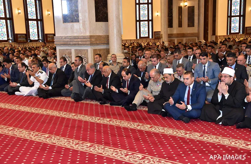 Egyptian President Abdel Fattah al-Sisi performs the morning prayer of the Eid al-Adha holiday, in the capital Cairo on September 12, 2016. Muslims across the world celebrate the annual festival of Eid al-Adha, or the fe...