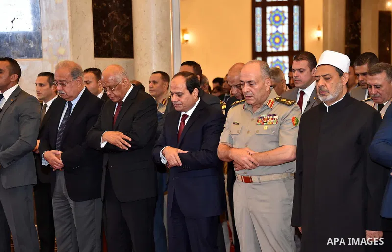 Egyptian President Abdel Fattah al-Sisi performs the morning prayer of the Eid al-Adha holiday, in the capital Cairo on September 12, 2016. Muslims across the world celebrate the annual festival of Eid al-Adha, or the fe...