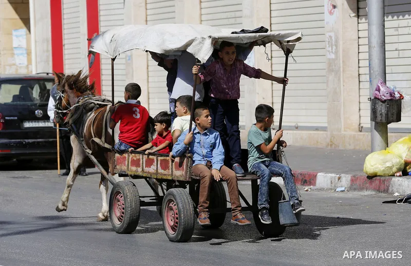 Palestinians enjoy the second day of Eid al-Adha or the feast of sacrifice, in the West Bank city of Hebron, on Sep. 13, 2016. Muslims across the world are celebrating the annual festival of Eid al-Adha, or the Festival...