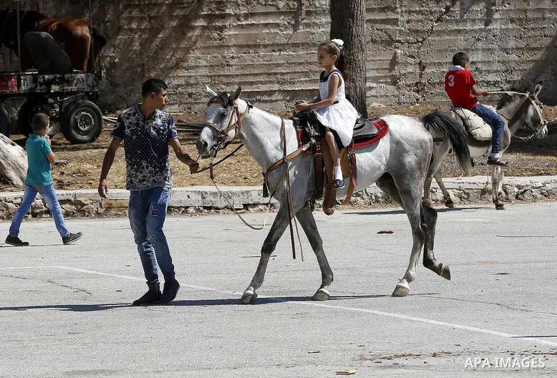 Palestinians enjoy the second day of Eid al-Adha or the feast of sacrifice, in the West Bank city of Hebron, on Sep. 13, 2016. Muslims across the world are celebrating the annual festival of Eid al-Adha, or the Festival...