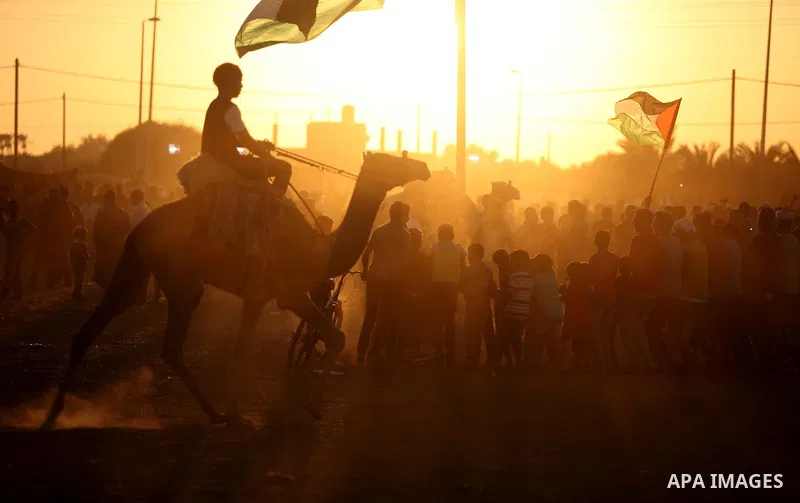 Palestinians ride camels during a Bedouin festival in Dair Al Balah in the central Gaza Strip September 16, 2016. Photo by Ashraf Amra