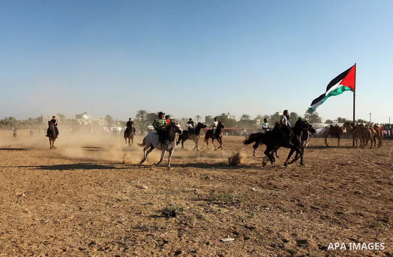 Palestinians ride horses during a Bedouin festival in Dair Al Balah in the central Gaza Strip September 16, 2016. Photo by Ashraf Amra