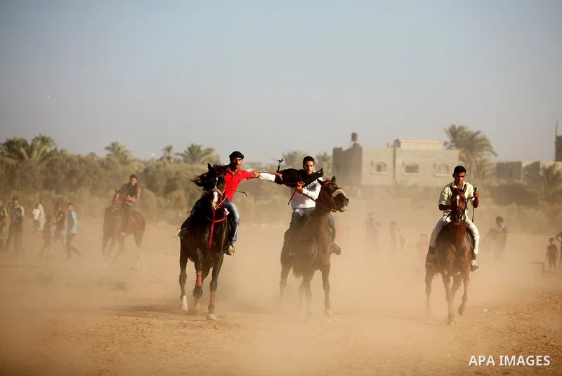 Palestinians ride horses during a Bedouin festival in Dair Al Balah in the central Gaza Strip September 16, 2016. Photo by Ashraf Amra