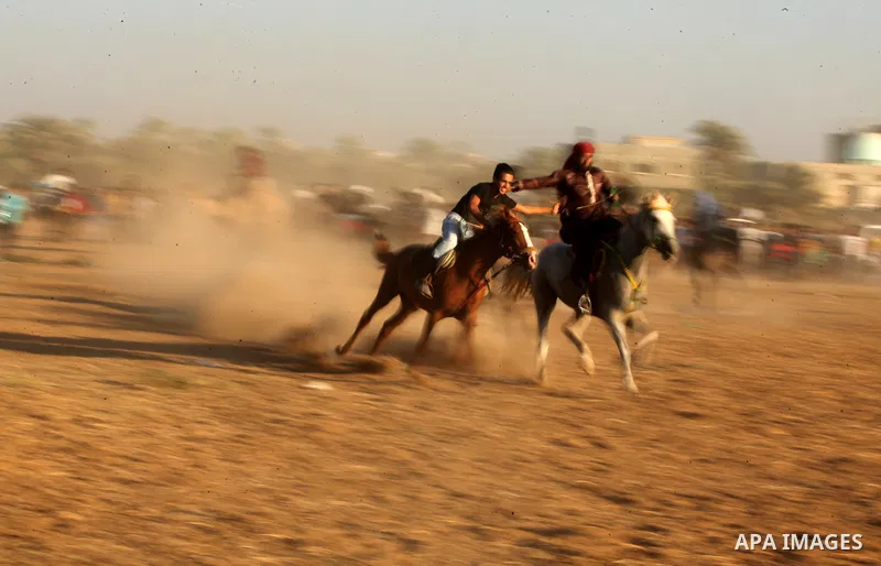 Palestinians ride horses during a Bedouin festival in Dair Al Balah in the central Gaza Strip September 16, 2016. Photo by Ashraf Amra
