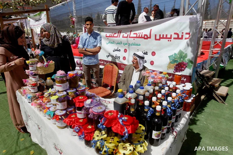 Palestinians take part during the Palestinian grapes festival in Halhoul village, near the West Bank city of Hebron, on Sept. 19, 2016. Hebron is very famous in grape production as it contains many fields of grapes, the...