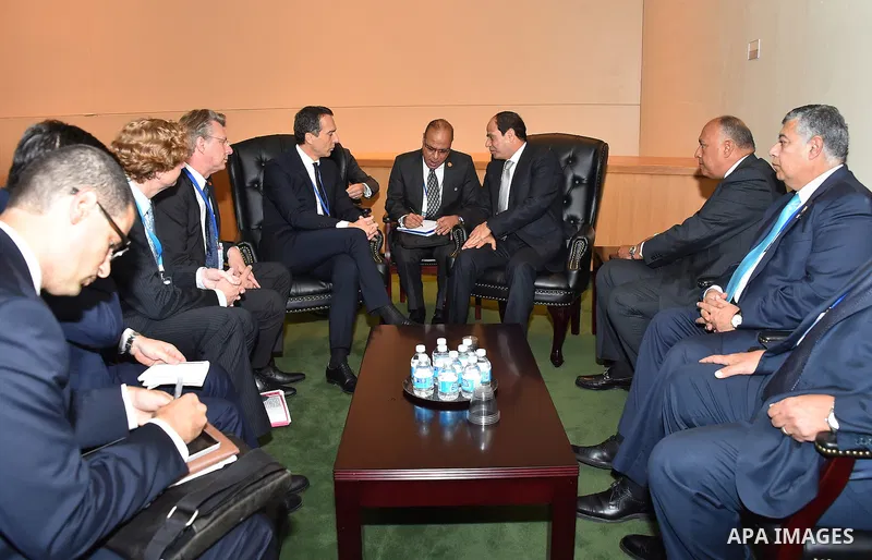 Egyptian President Abdel Fattah al-Sisi meets with Austrian Chancellor Christian Kern at United Nations headquarters in New York City, U.S. September 19, 2016. Photo by Egyptian President Office