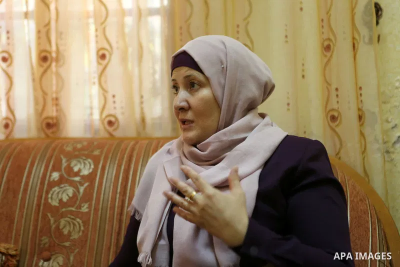Sana Balboul, the mother of Hunger-striking Palestinian prisoners Mohammed and Mahmoud Balboul speaks to media at her house in the West Bank city of Bethlehem on Sep. 20, 2016. Mohammed Balboul began his own hunger strik...