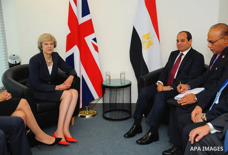Egyptian President Abdel Fattah al-Sisi meets with British Prime Minister Theresa May at the United Nations Headquarters in New York, U.S., where they are attending the UN General Assembly on Sep. 20, 2016. Photo by Egyp...