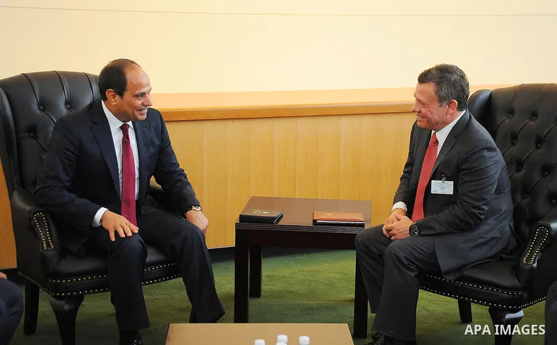 Egyptian President Abdel-Fattah El-Sisi meets with Jordanian King Abdullah II bin Al-Hussein at the United Nations Headquarters in New York, U.S., where they are attending the UN General Assembly on Sep. 20, 2016. Photo...
