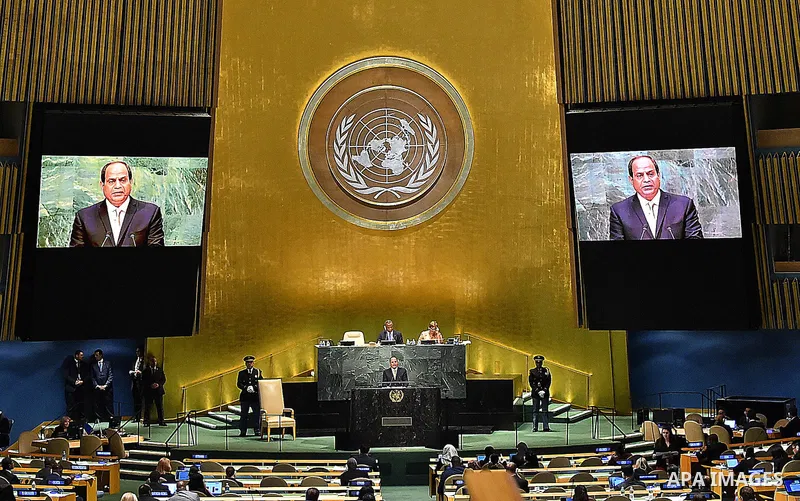 Egyptian President Abdel Fattah al-Sisi addresses the United Nations General Assembly in the Manhattan borough of New York, U.S. September 20, 2016. Photo by Egyptian President Office
